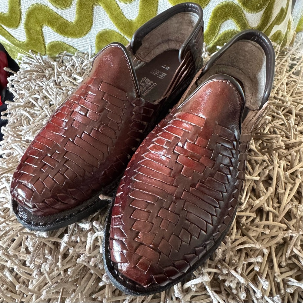 Men's Leather La Sierra Mexican Huarache Closed Toe Shoes Woven Size 27 / 9 NEW - Picture 2 of 6